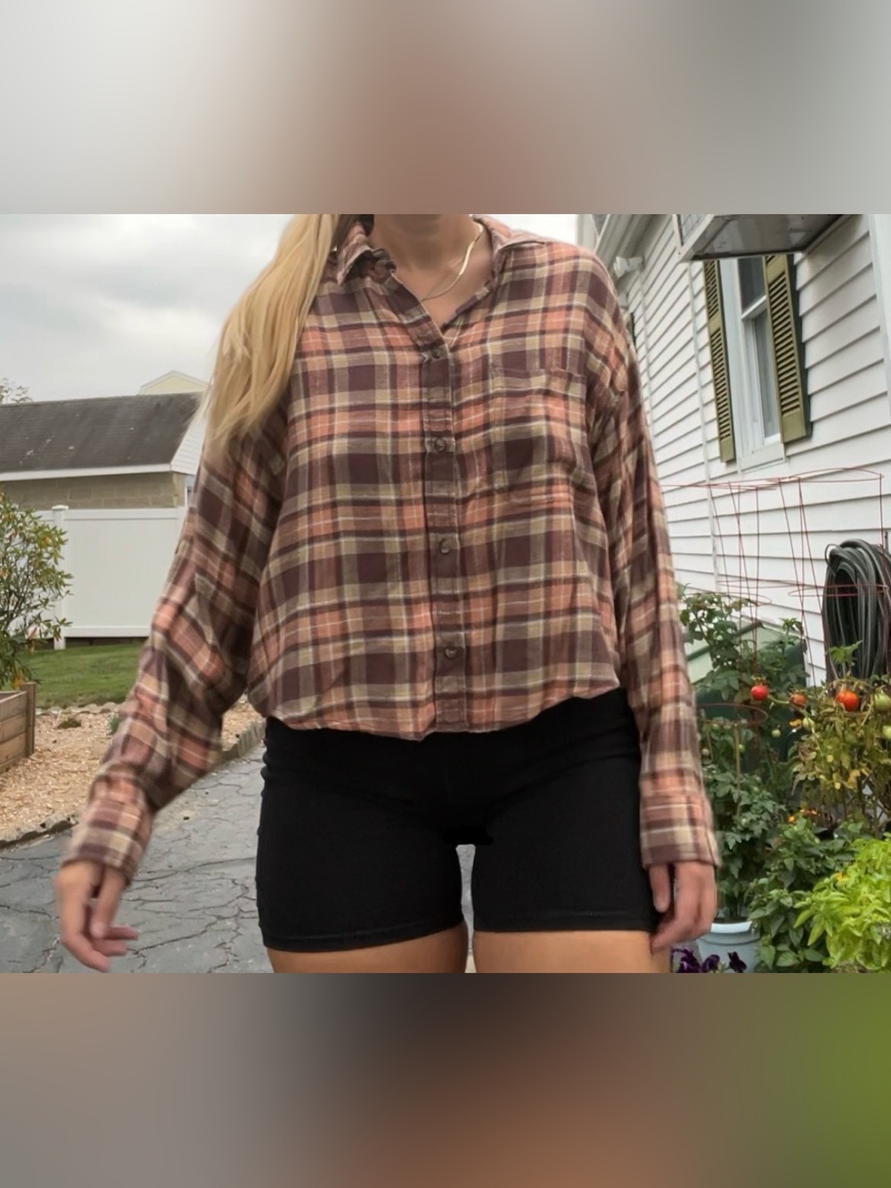 American Eagle Outfitters Plaid Button-Down Shirt in Brown and Tan